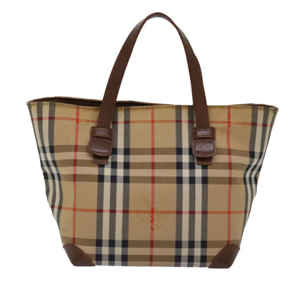Luxury BurberrySs Nova Check Hand Bag Canvas Beige Auth bs14688