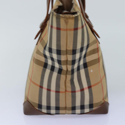 Luxury BurberrySs Nova Check Hand Bag Canvas Beige Auth bs14688