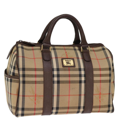 Luxury BurberrySs Nova Check Boston Bag Canvas Beige Auth bs14694