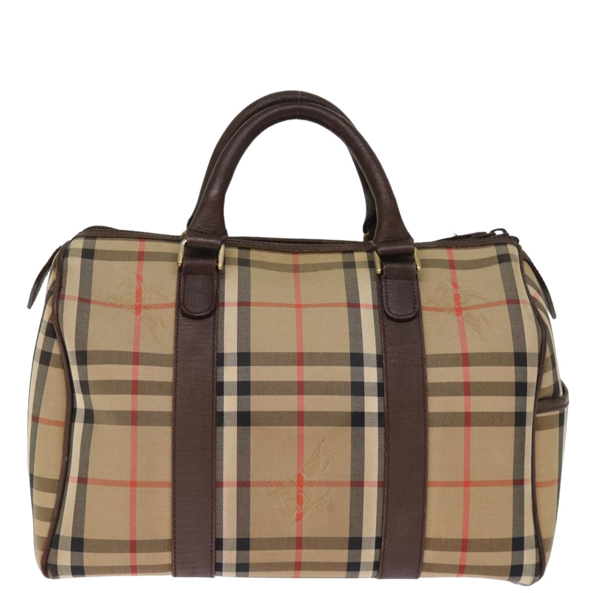 Luxury BurberrySs Nova Check Boston Bag Canvas Beige Auth bs14694