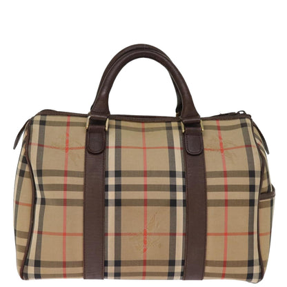 Luxury BurberrySs Nova Check Boston Bag Canvas Beige Auth bs14694