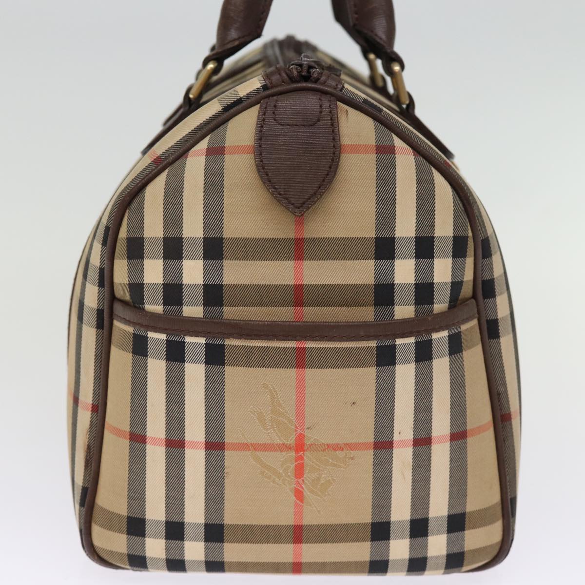 Luxury BurberrySs Nova Check Boston Bag Canvas Beige Auth bs14694