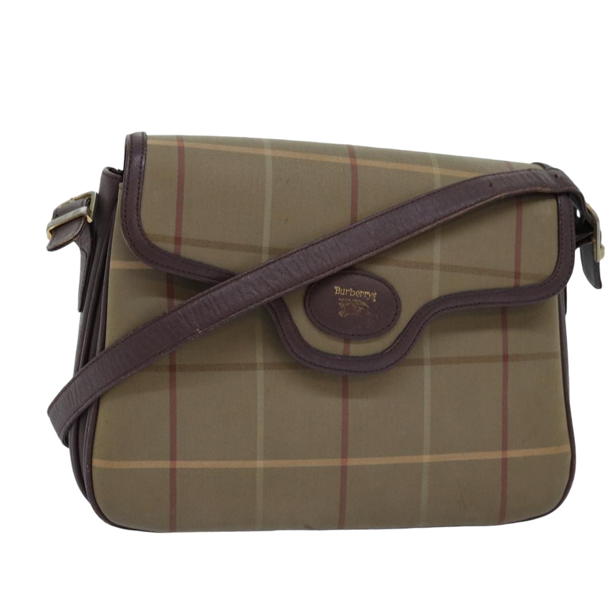 Luxury BurberrySs Nova Check Shoulder Bag Canvas Beige Auth bs14715