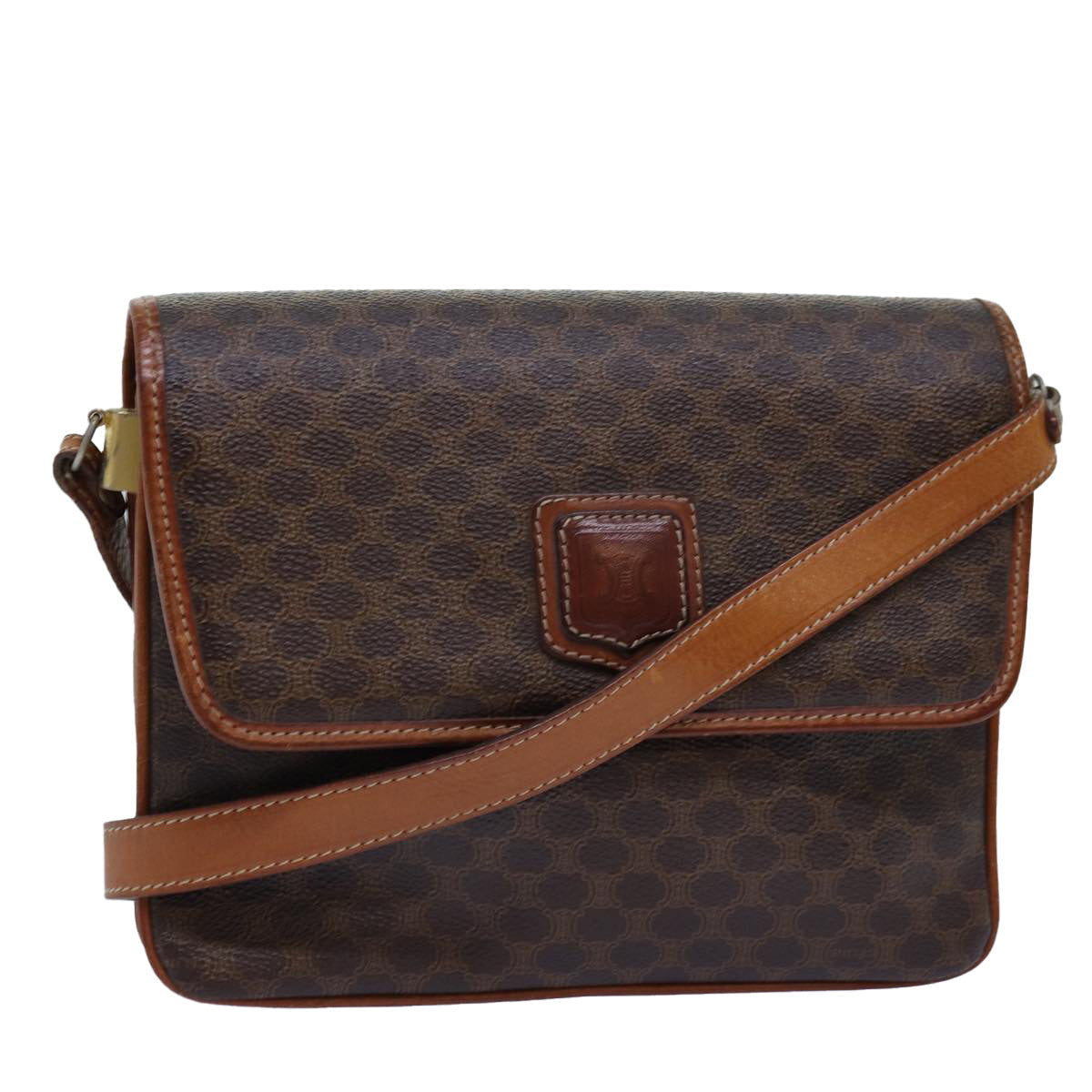 Luxury CELINE Macadam Canvas Shoulder Bag PVC Brown  14757