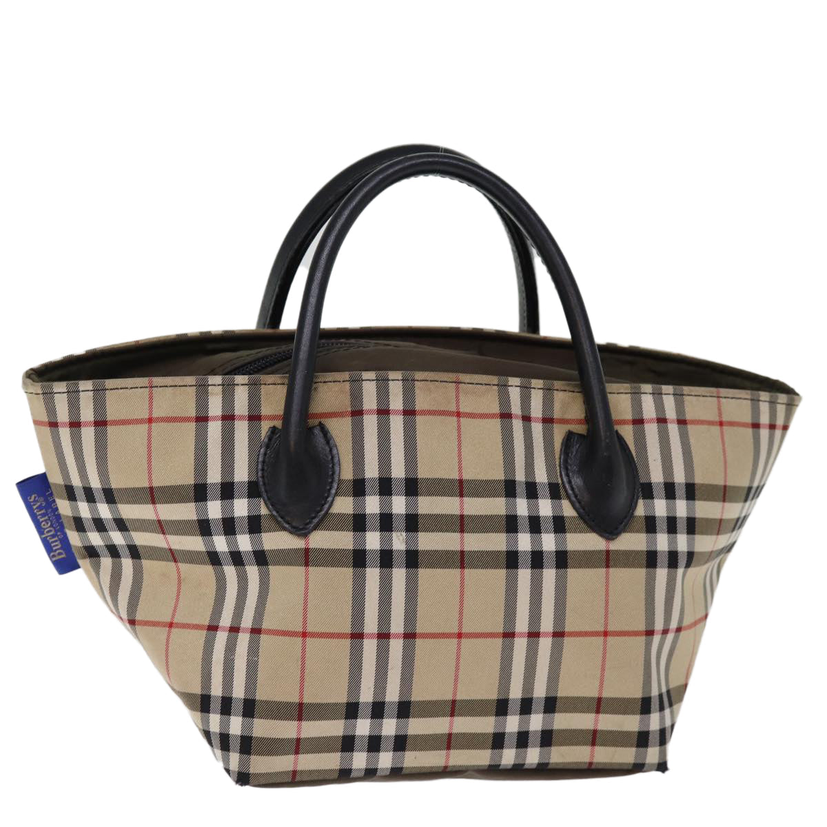 Luxury BurberrySs Nova Check Blue Label Hand Bag Nylon Beige Auth bs14769