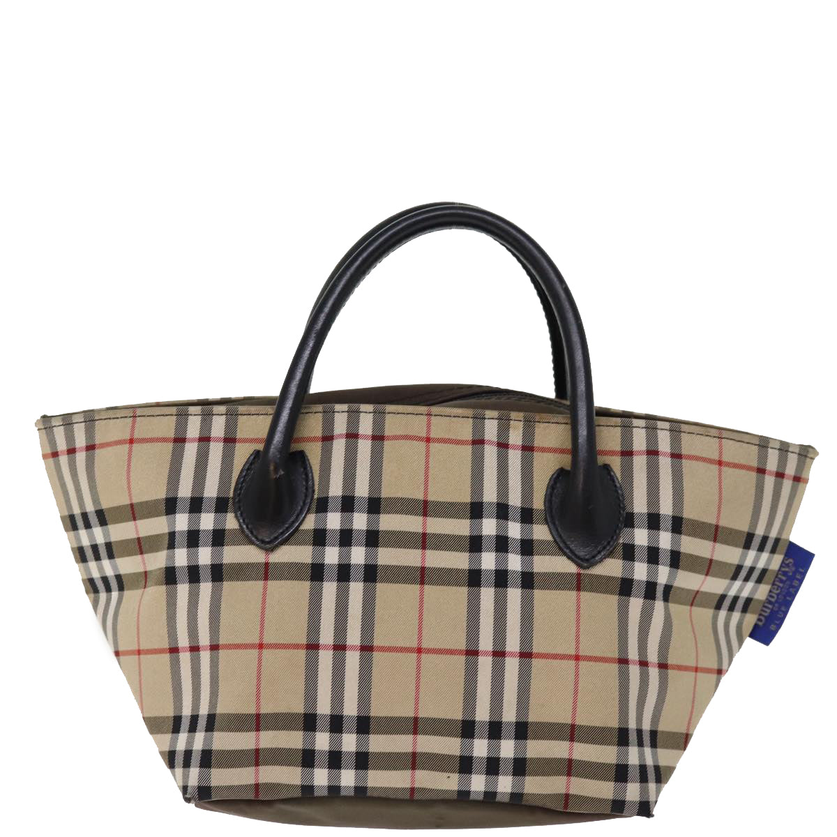 Luxury BurberrySs Nova Check Blue Label Hand Bag Nylon Beige Auth bs14769