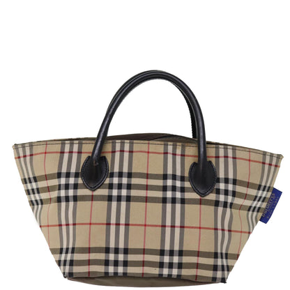 Luxury BurberrySs Nova Check Blue Label Hand Bag Nylon Beige Auth bs14769