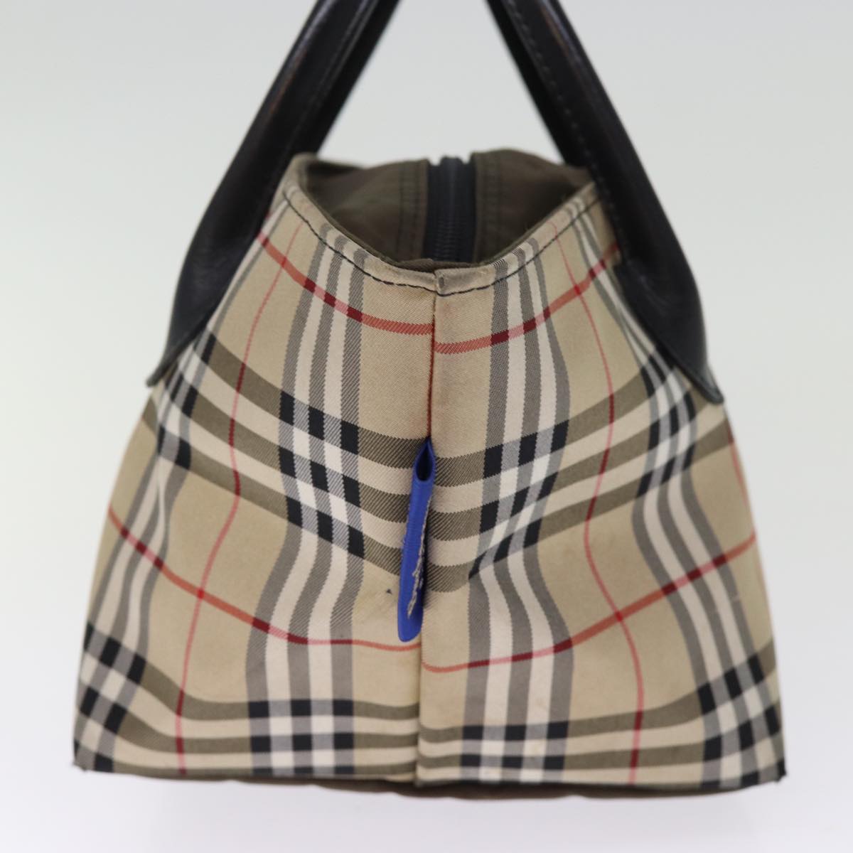 Luxury BurberrySs Nova Check Blue Label Hand Bag Nylon Beige Auth bs14769