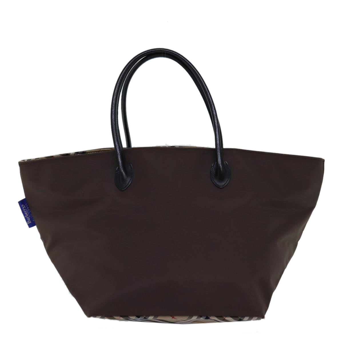 Luxury BurberrySs Nova Check Blue Label Tote Bag Nylon Beige Brown Auth bs14770
