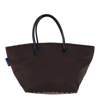Luxury BurberrySs Nova Check Blue Label Tote Bag Nylon Beige Brown Auth bs14770