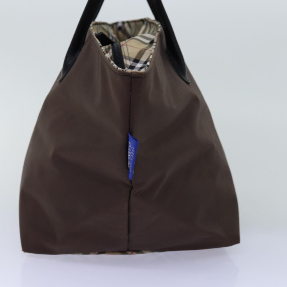 Luxury BurberrySs Nova Check Blue Label Tote Bag Nylon Beige Brown Auth bs14770