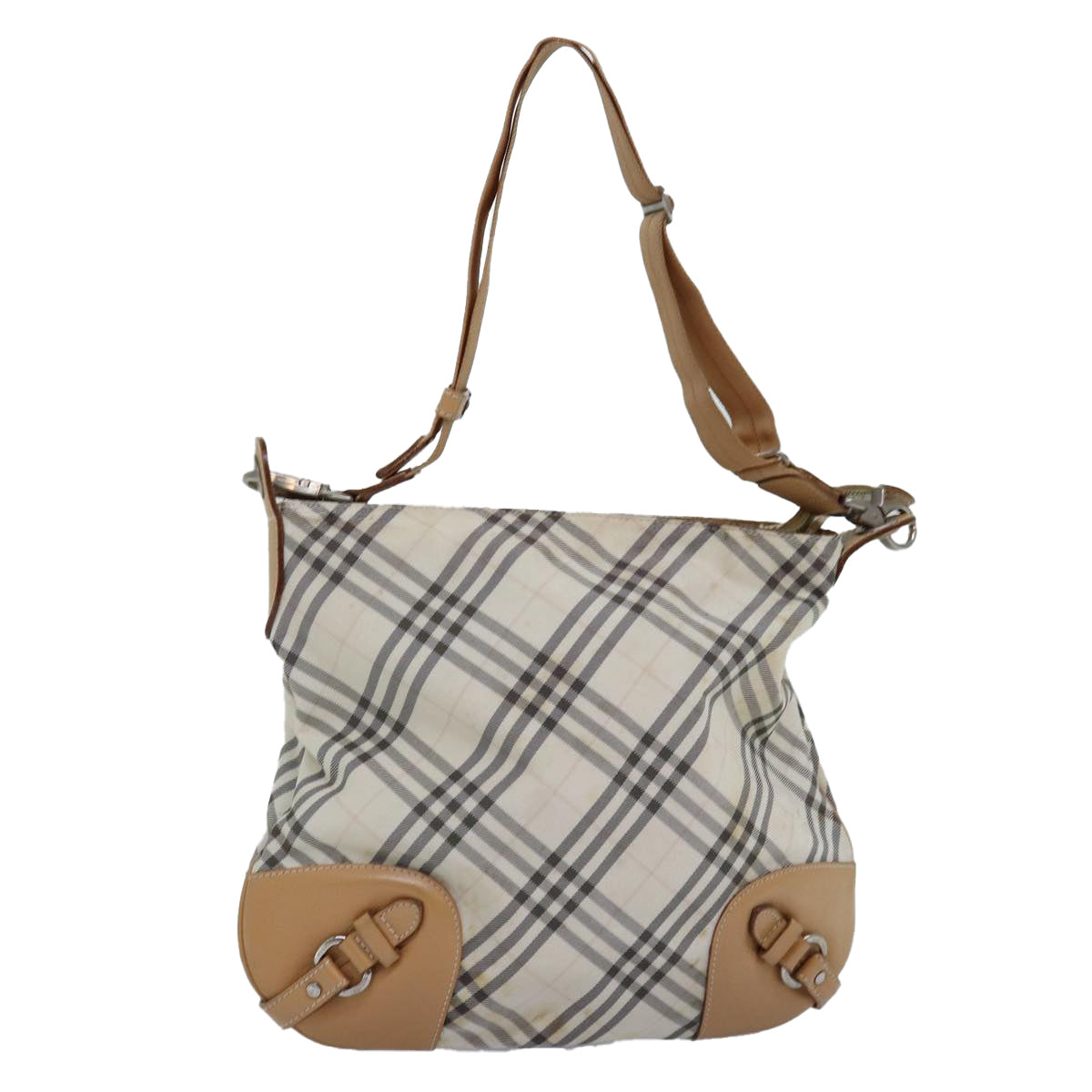 Luxury Burberry Nova Check Shoulder Bag Nylon Beige Auth bs14832