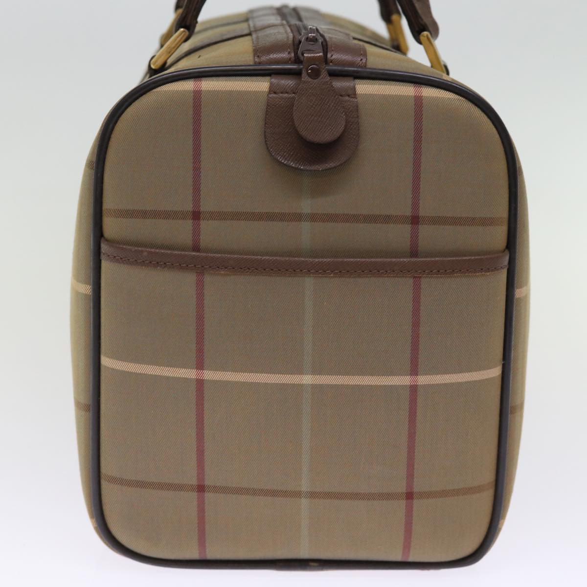 Luxury BurberrySs Nova Check Boston Bag Canvas Khaki Auth bs14854