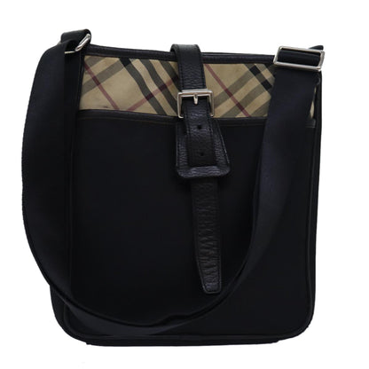 Luxury Burberry Nova Check Shoulder Bag Nylon Beige Black Auth bs14923