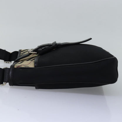 Luxury Burberry Nova Check Shoulder Bag Nylon Beige Black Auth bs14923