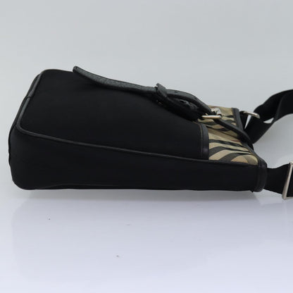 Luxury Burberry Nova Check Shoulder Bag Nylon Beige Black Auth bs14923
