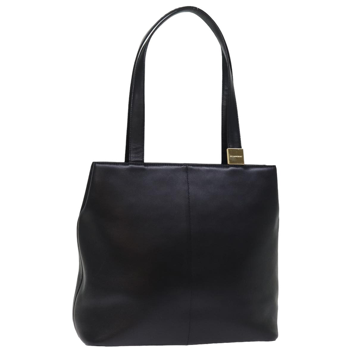 Luxury Burberry Tote Bag Leather Black Auth bs14933