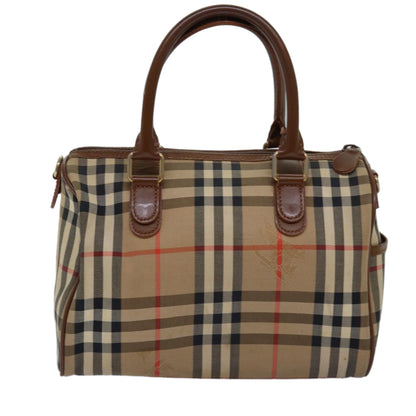 Luxury BurberrySs Nova Check Hand Bag Canvas Beige Auth bs14956