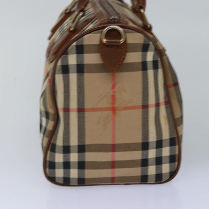 Luxury BurberrySs Nova Check Hand Bag Canvas Beige Auth bs14956