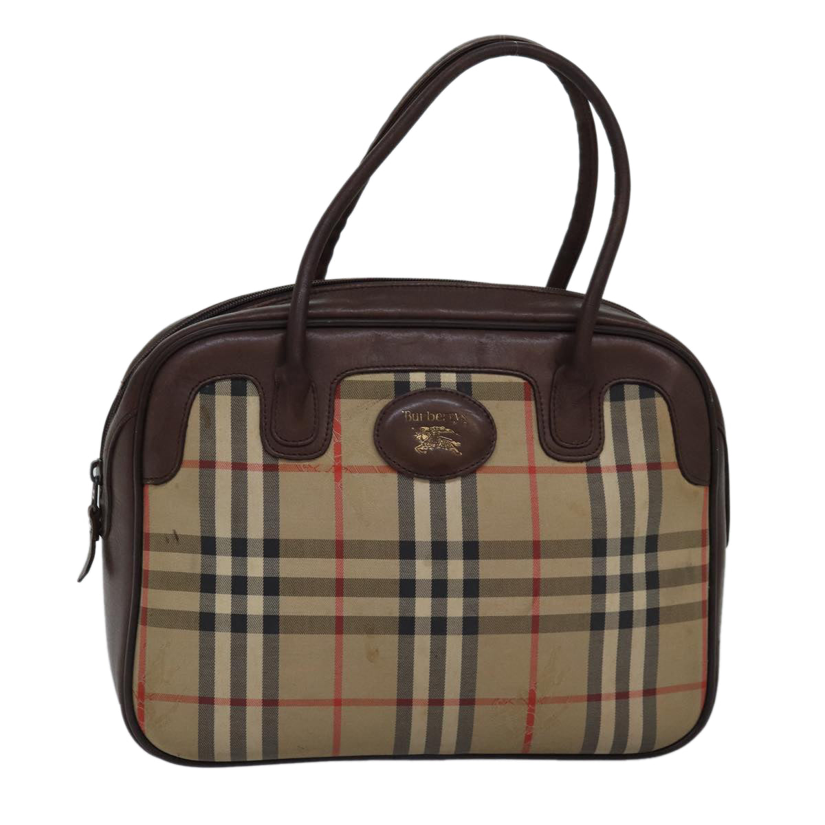Luxury BurberrySs Nova Check Hand Bag Canvas Beige Auth bs14957