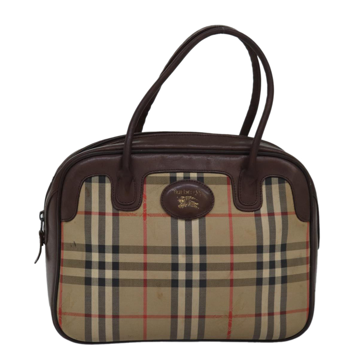 Luxury BurberrySs Nova Check Hand Bag Canvas Beige Auth bs14957