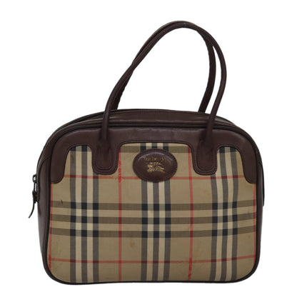 Luxury BurberrySs Nova Check Hand Bag Canvas Beige Auth bs14957