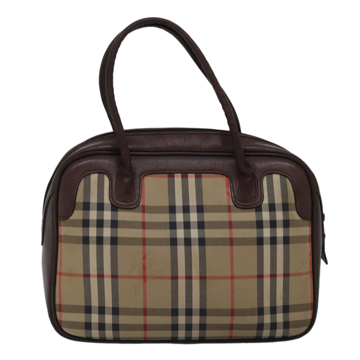 Luxury BurberrySs Nova Check Hand Bag Canvas Beige Auth bs14957