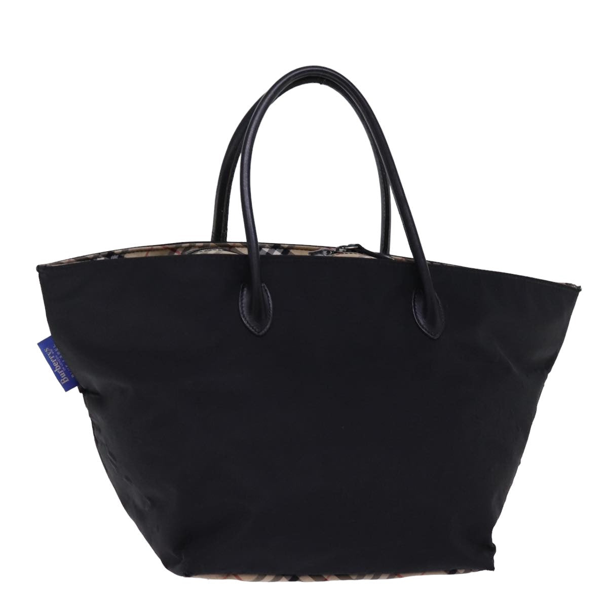 Luxury BurberrySs Nova Check Blue Label Hand Bag Nylon Beige Black Auth bs14994