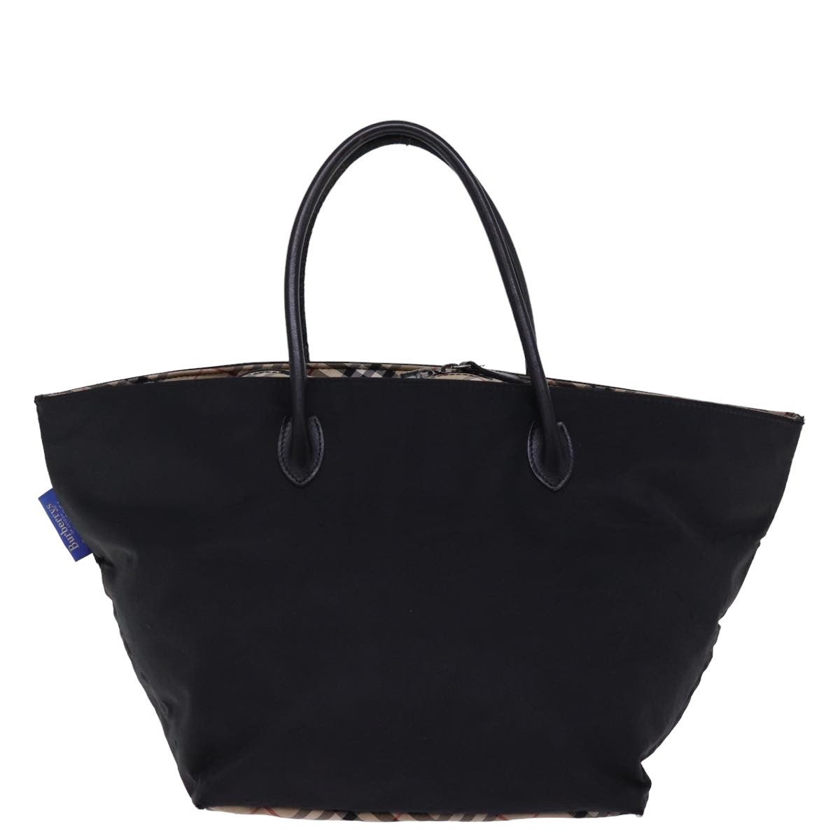 Luxury BurberrySs Nova Check Blue Label Hand Bag Nylon Beige Black Auth bs14994