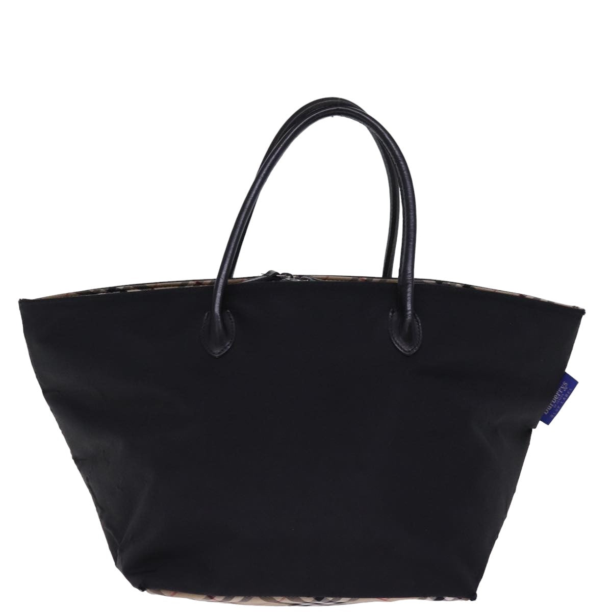 Luxury BurberrySs Nova Check Blue Label Hand Bag Nylon Beige Black Auth bs14994