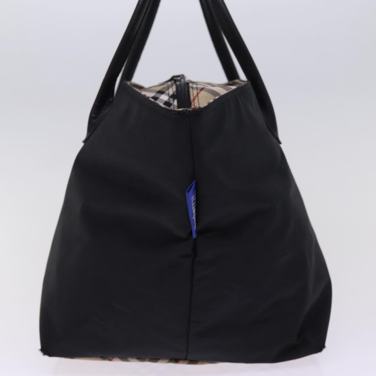 Luxury BurberrySs Nova Check Blue Label Hand Bag Nylon Beige Black Auth bs14994
