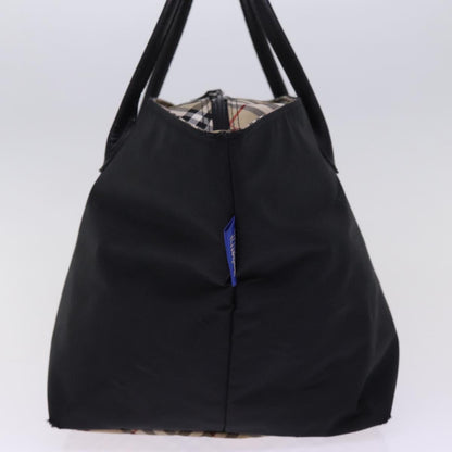 Luxury BurberrySs Nova Check Blue Label Hand Bag Nylon Beige Black Auth bs14994