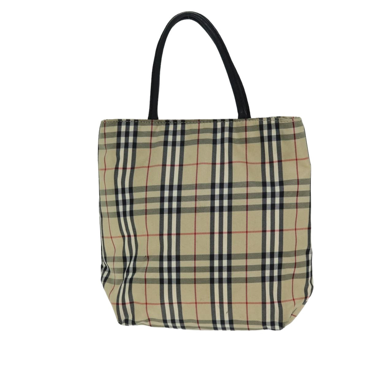 Luxury Burberry Nova Check Hand Bag Nylon Beige Auth bs15243