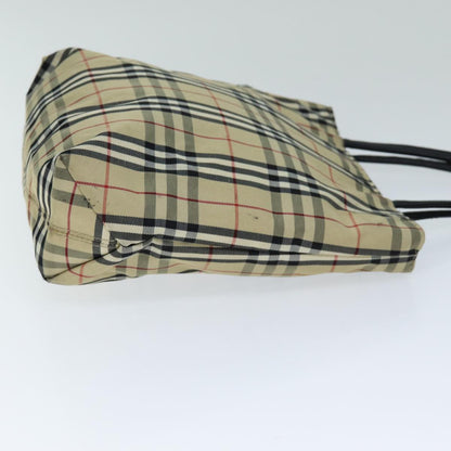 Luxury Burberry Nova Check Hand Bag Nylon Beige Auth bs15243