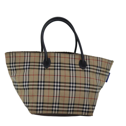 Luxury BurberrySs Nova Check Blue Label Tote Bag Nylon Beige Auth bs15244