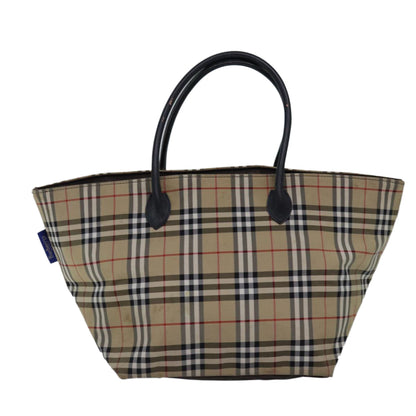 Luxury BurberrySs Nova Check Blue Label Tote Bag Nylon Beige Auth bs15244