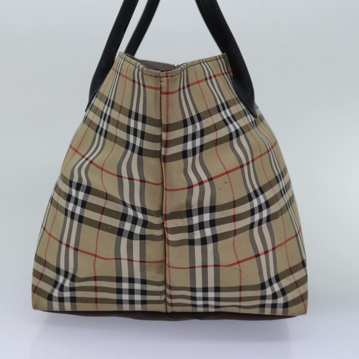 Luxury BurberrySs Nova Check Blue Label Tote Bag Nylon Beige Auth bs15244