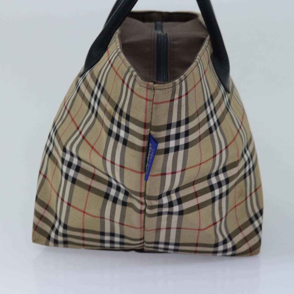 Luxury BurberrySs Nova Check Blue Label Tote Bag Nylon Beige Auth bs15244