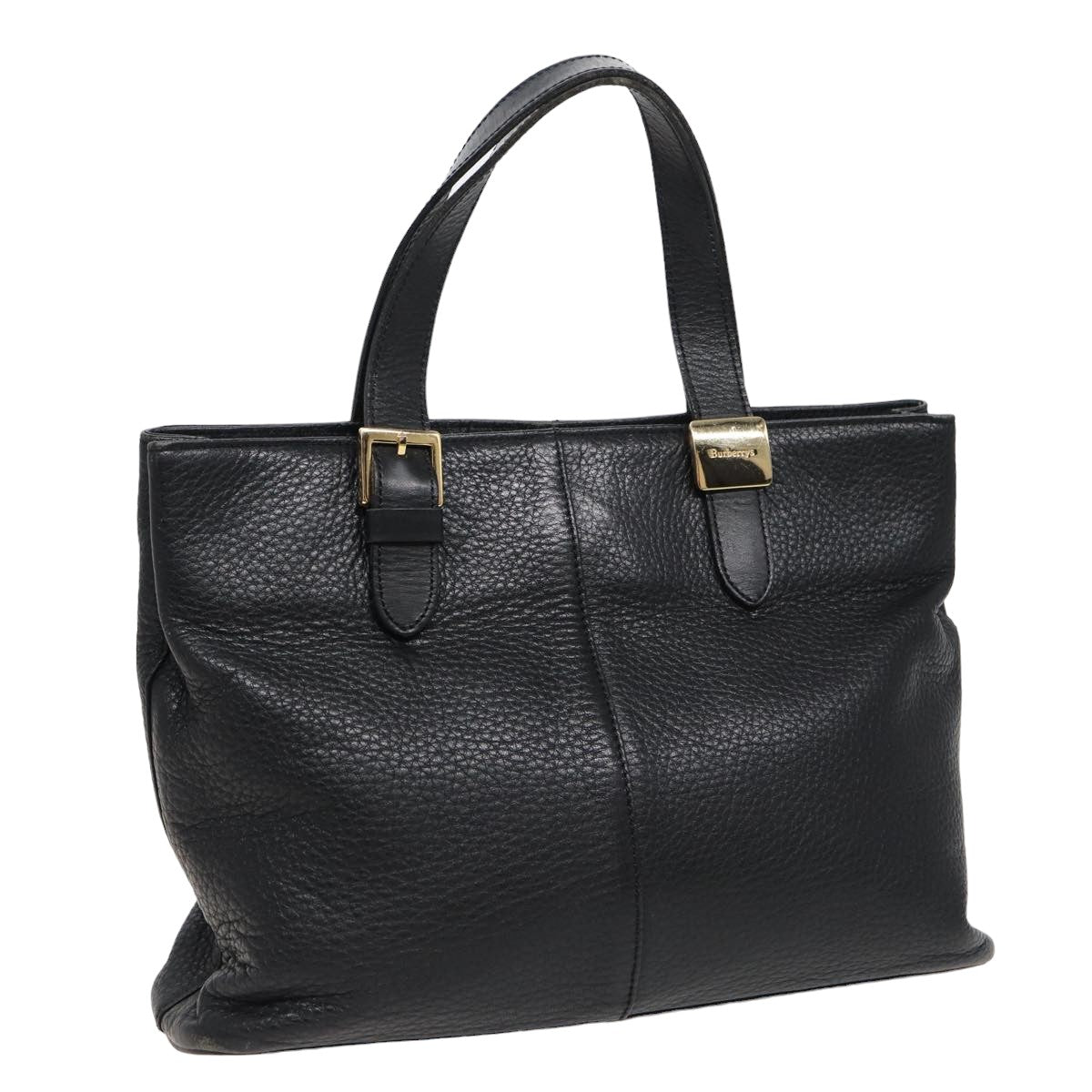 Luxury BurberrySs Hand Bag Leather Black Auth bs15308