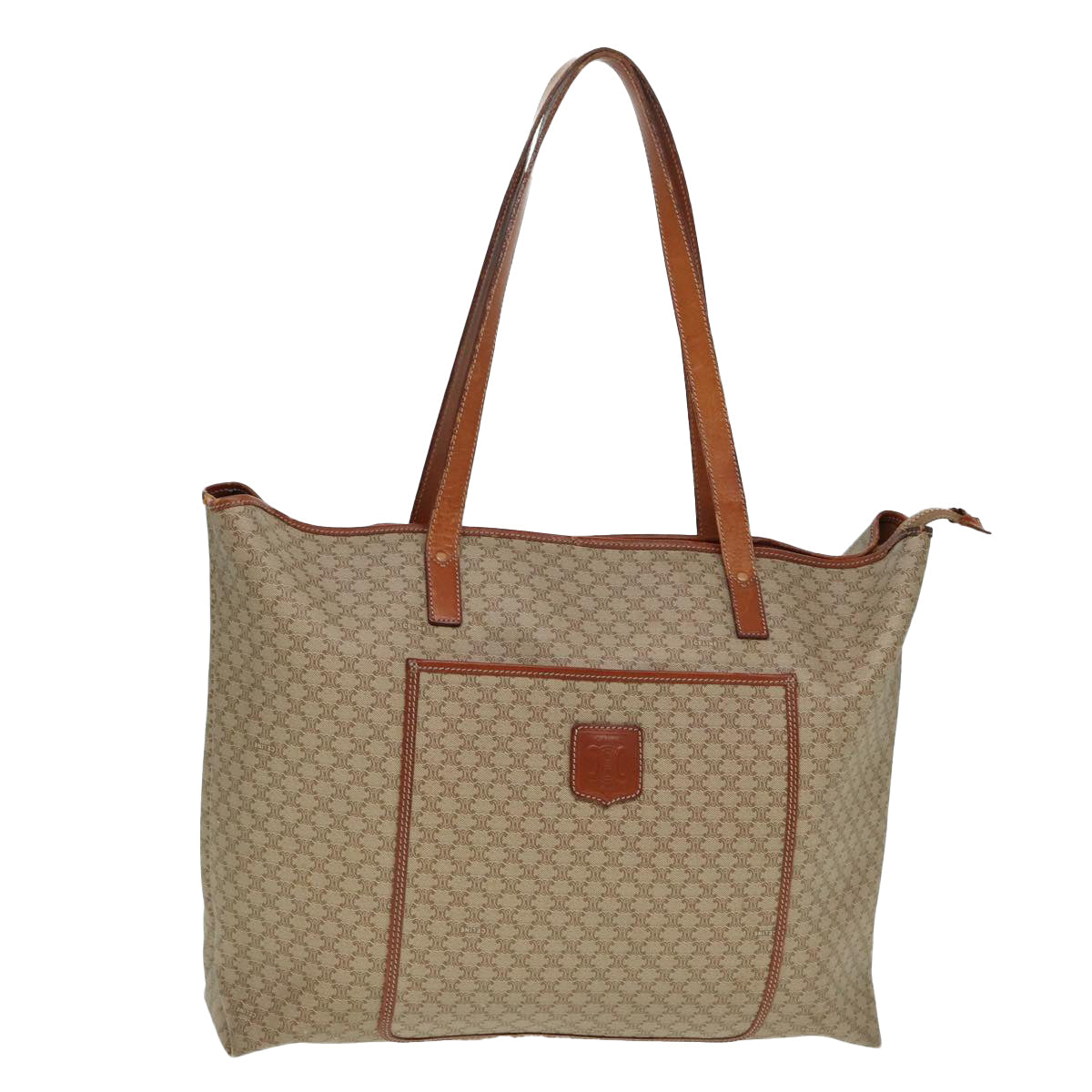 Luxury CELINE Macadam Canvas Tote Bag Leather Beige Brown  15313