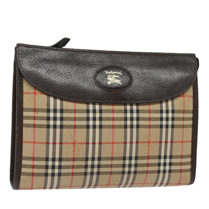 Luxury BurberrySs Nova Check Clutch Bag Canvas Beige Auth bs15450