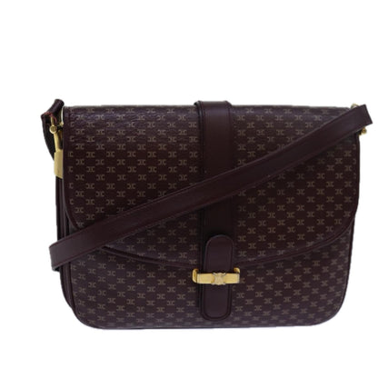 Luxury CELINE Macadam Canvas Shoulder Bag Leather Red  15455