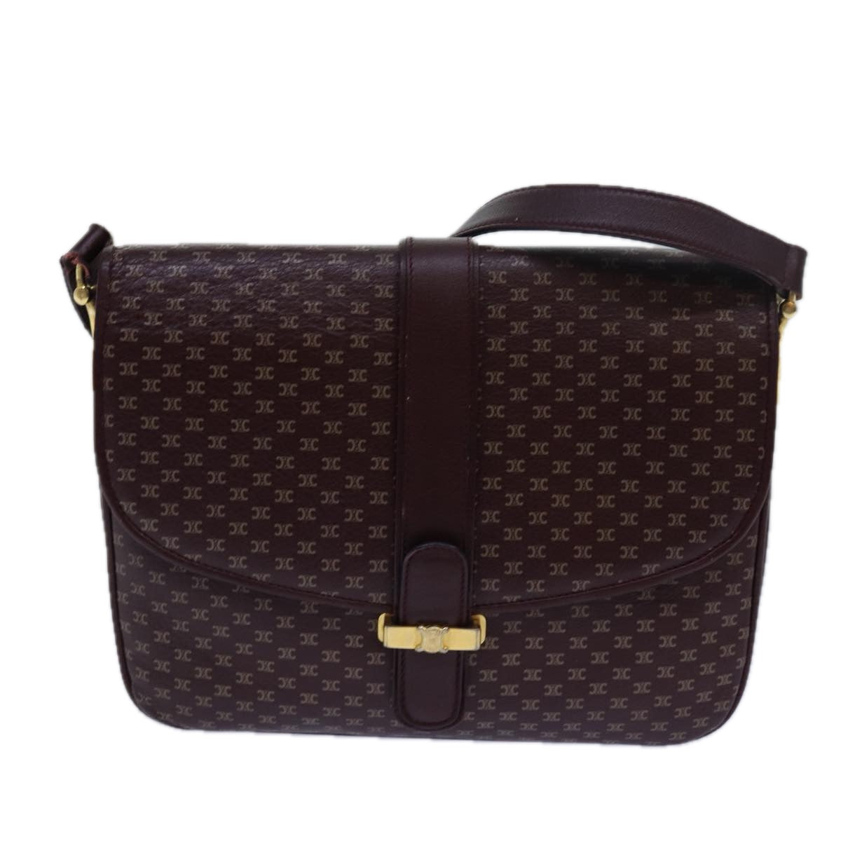 Luxury CELINE Macadam Canvas Shoulder Bag Leather Red  15455