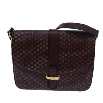 Luxury CELINE Macadam Canvas Shoulder Bag Leather Red  15455