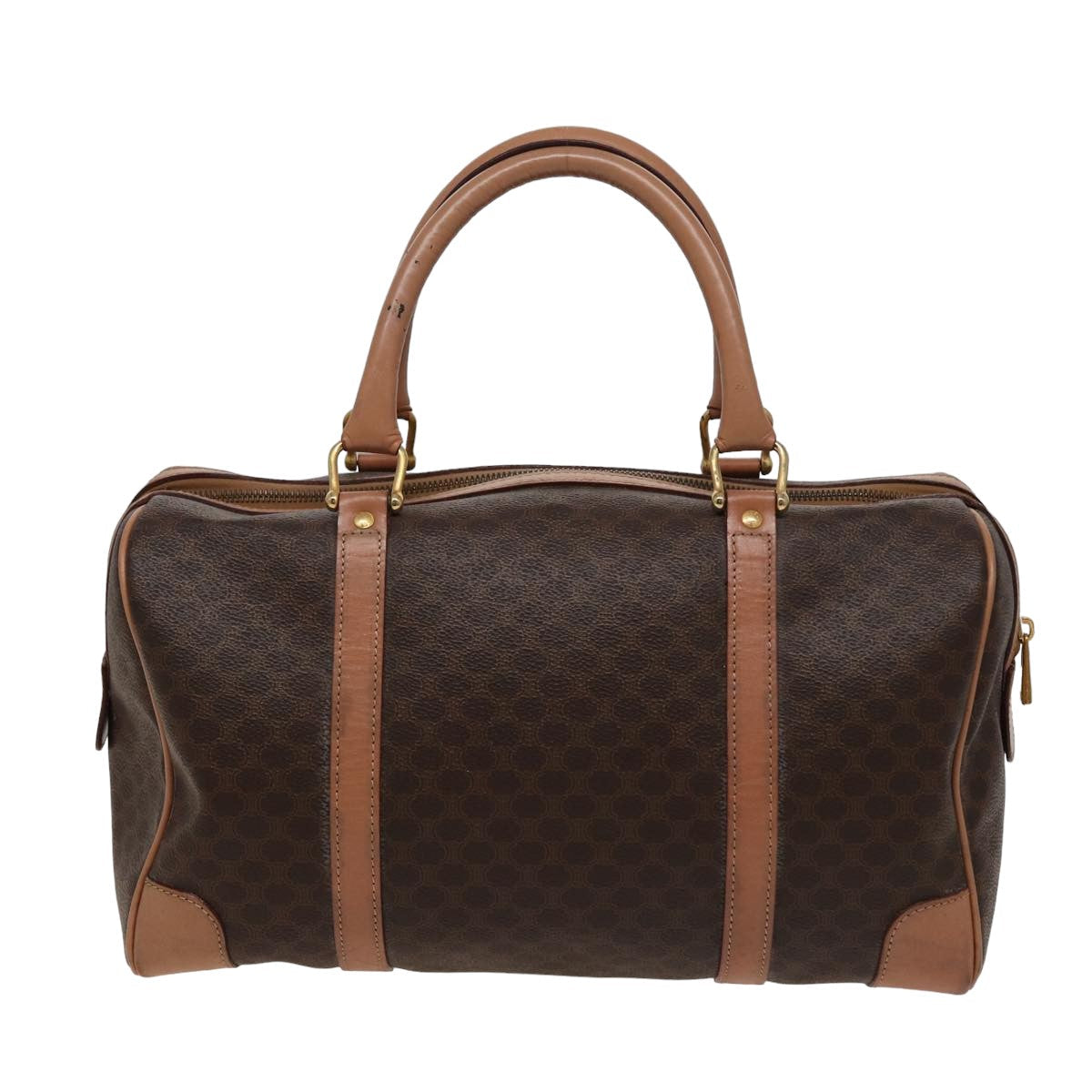 Luxury CELINE Macadam Canvas Boston Bag PVC Leather Brown  15490