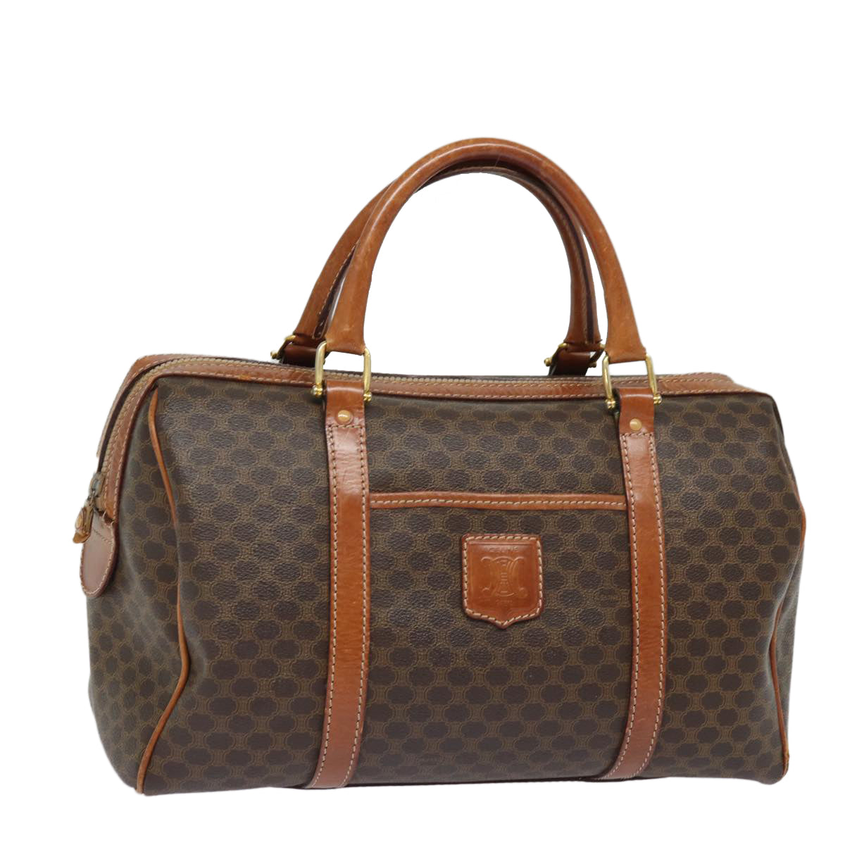 Luxury CELINE Macadam Canvas Boston Bag PVC Leather Brown  15494