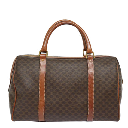 Luxury CELINE Macadam Canvas Boston Bag PVC Leather Brown  15494