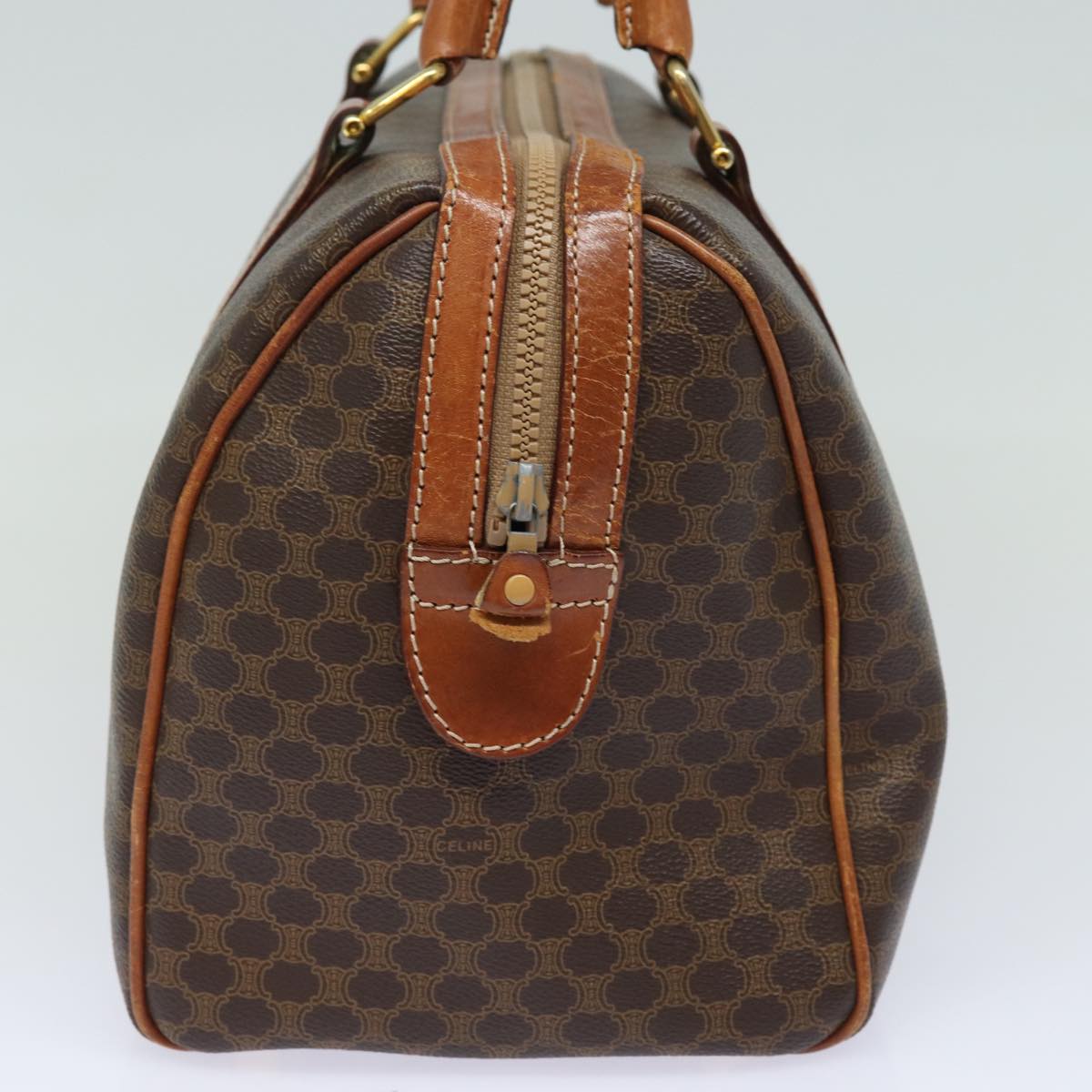 Luxury CELINE Macadam Canvas Boston Bag PVC Leather Brown  15494