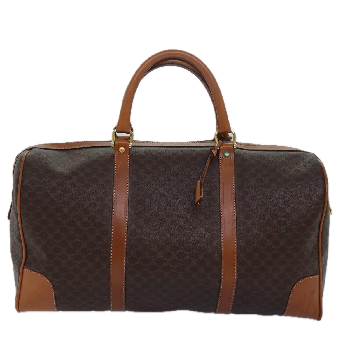 Luxury CELINE Macadam Canvas Boston Bag PVC Leather Brown  15495