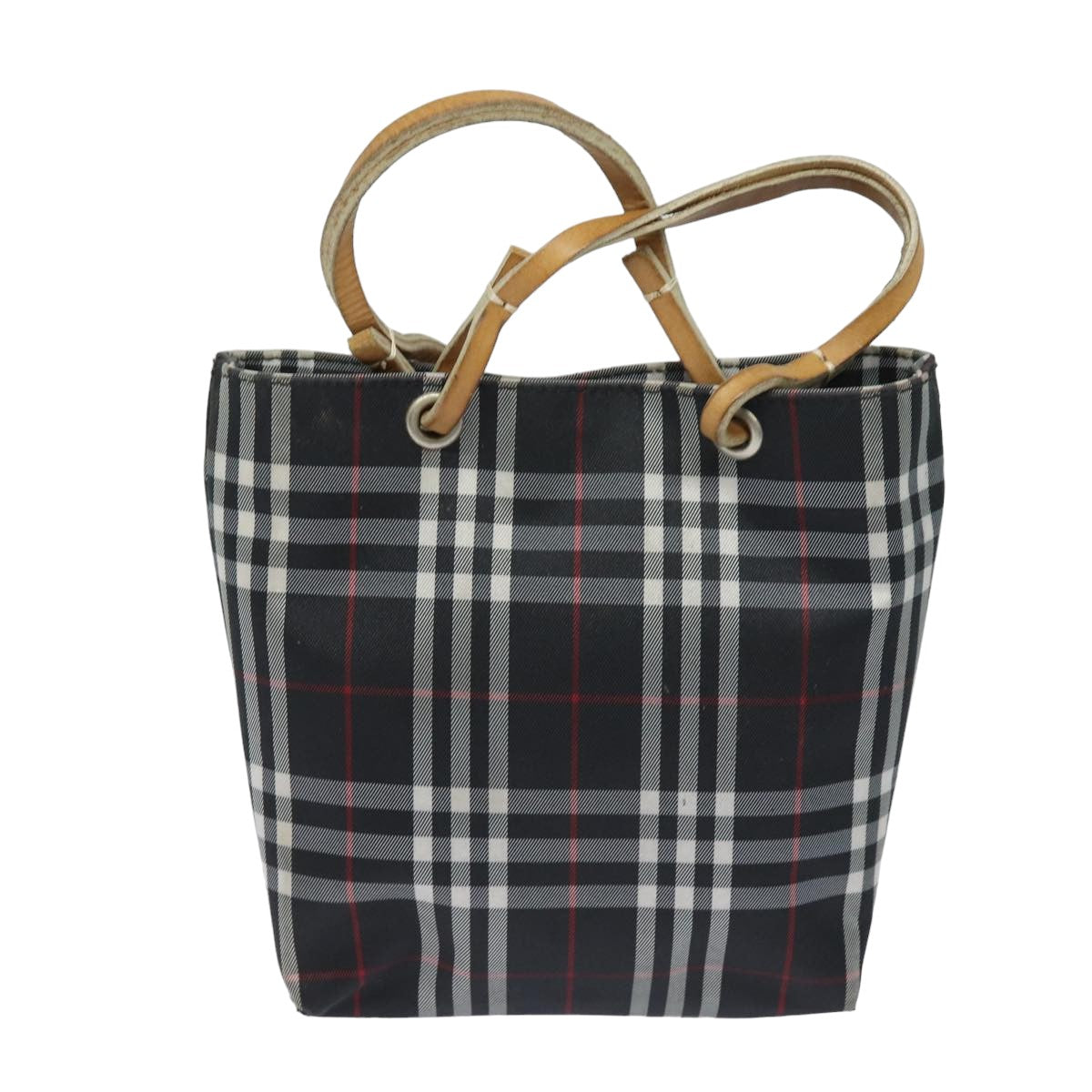 Luxury Burberry Nova Check Hand Bag Nylon Black Auth bs15673